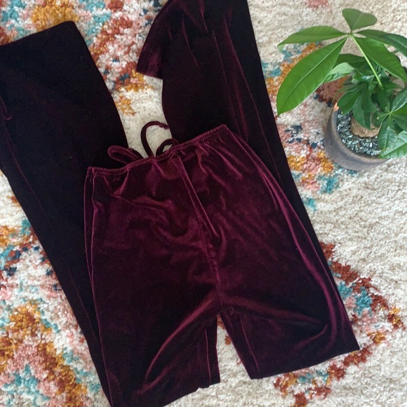 Maroon Velvet Flare Pants - Picture 6 of 7